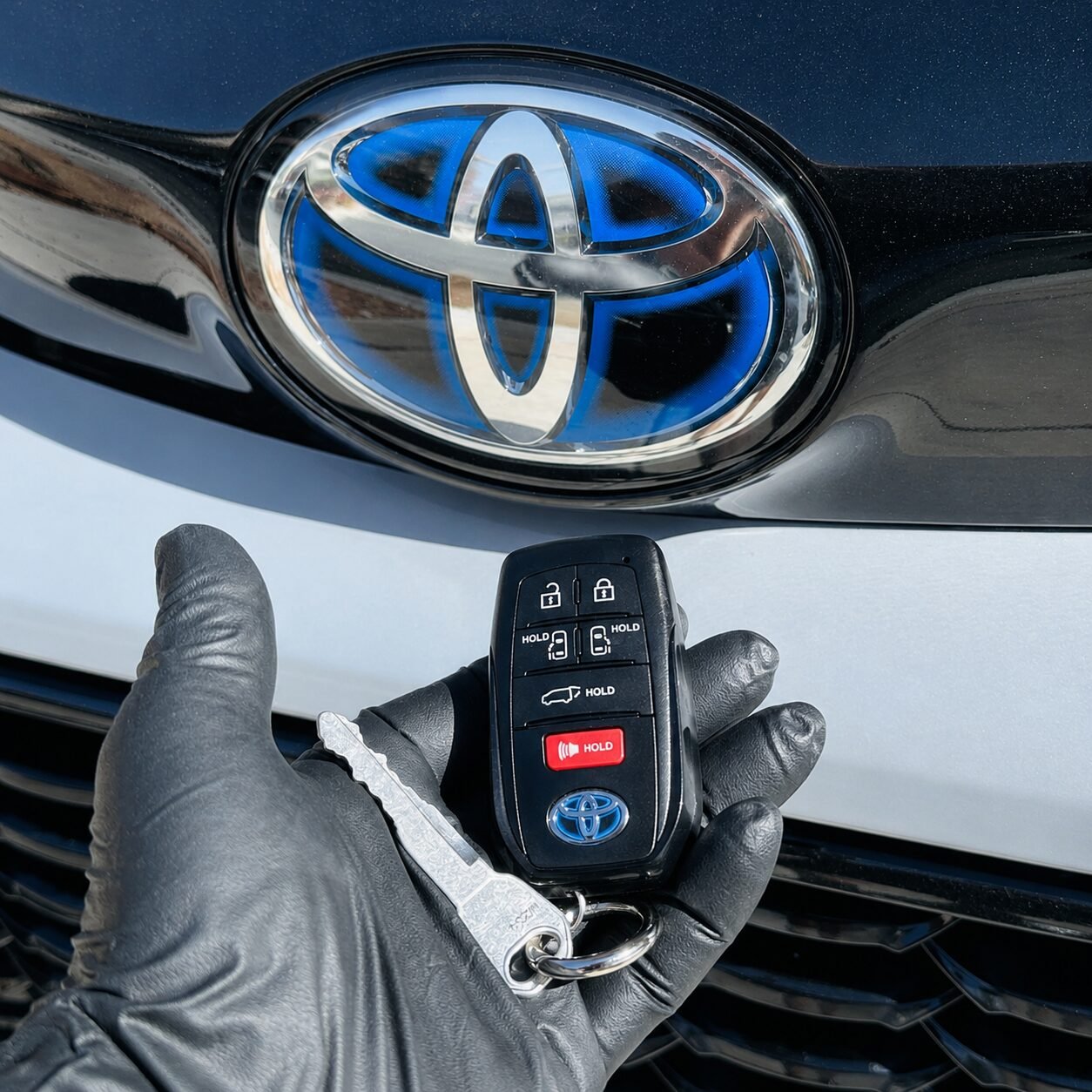 Toyota smart key with its emergency key blade