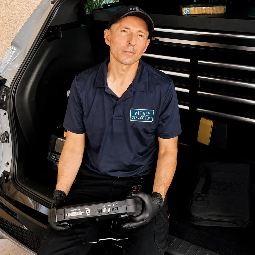 VitalPro Locksmith owner using a car key programmer
