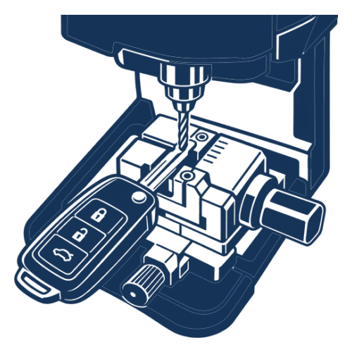 Automotive key cutting machine cutting a car flip key